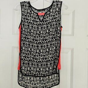 THML Black/White Print with Coral Accents Sleeveless Top, XS